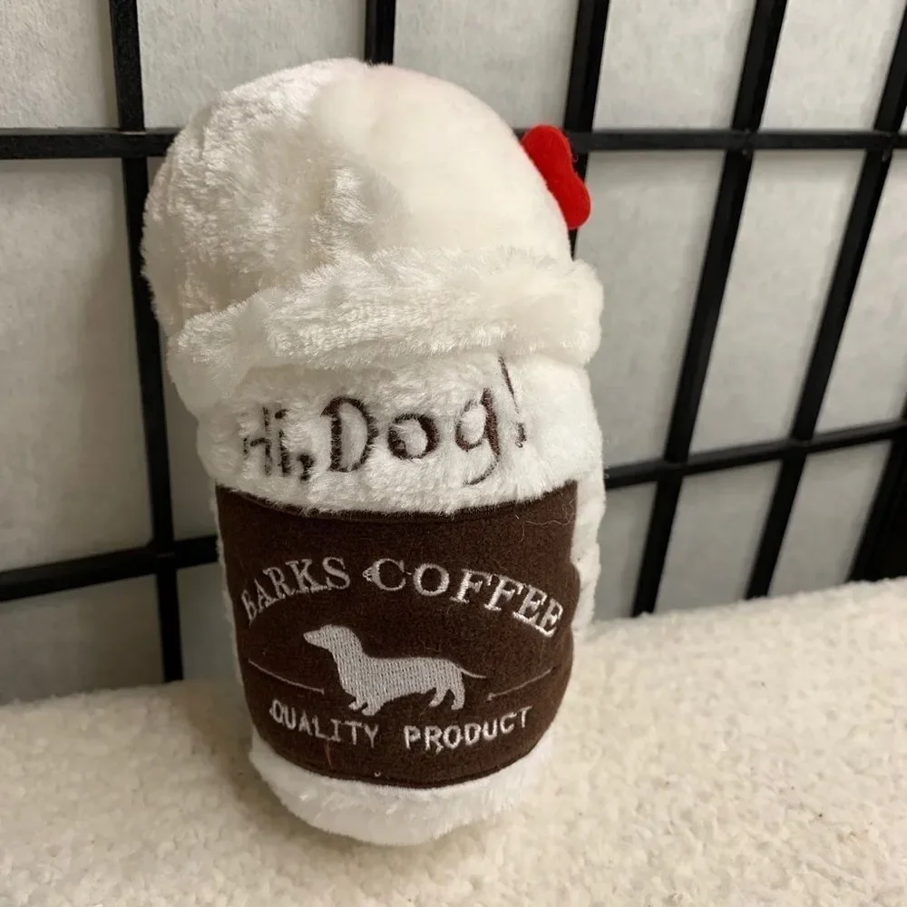 NEW Dog Puppy Squeaky Coffee Stuffed Toy